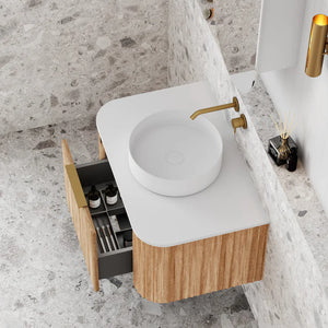 Cassa Designs V-Groove Curved Wall Hung Vanity - Single Natural Oak