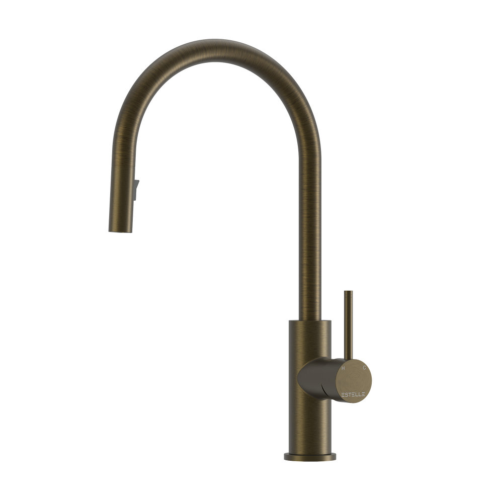 Pinnacles Pull Out Kitchen Mixer Antique Brass