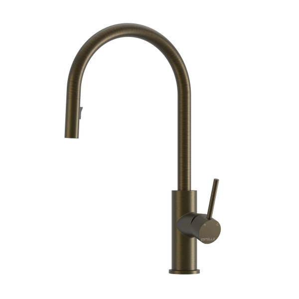 Pinnacles Pull Out Kitchen Mixer Antique Brass