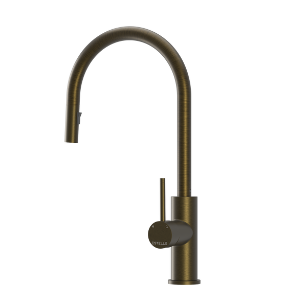 Pinnacles Pull Out Kitchen Mixer Antique Brass