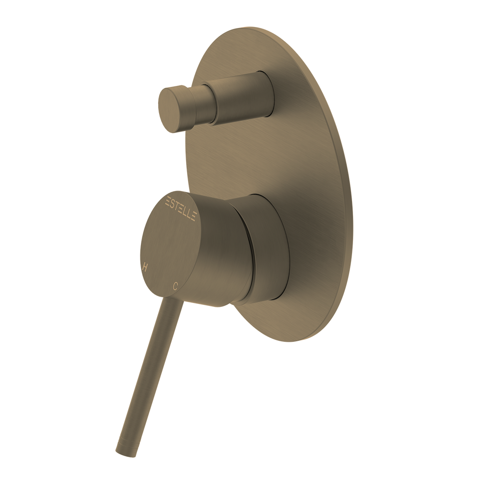 Antique brass finish shower mixer with diverter and a lever handle.