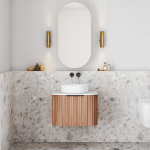 V-Groove Curved Wall Hung Vanity - Single Walnut