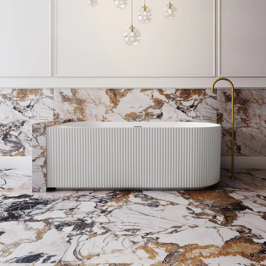 Cassa Designs V-Groove Corner Back To Wall Bath Matte White - Left Hand Corner
