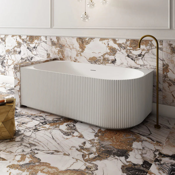 Cassa Designs V-Groove Corner Back To Wall Bath Matte White - Left Hand Corner