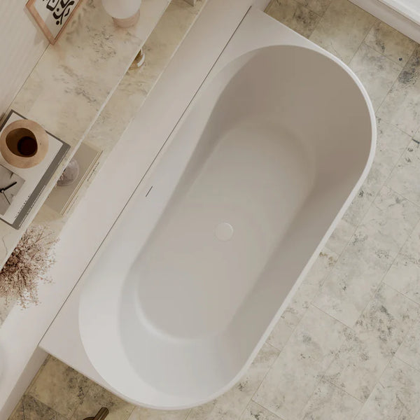 Auris Round Back to Wall Bathtub Gloss White