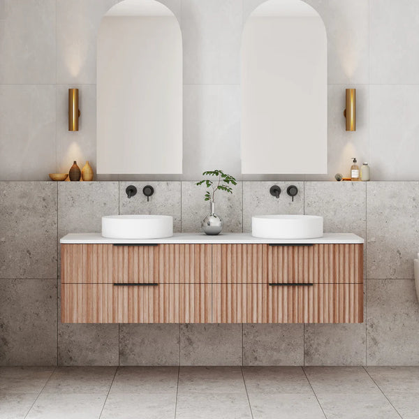 Cassa Designs Gravity Curved Wall Double Hung Vanity Walnut