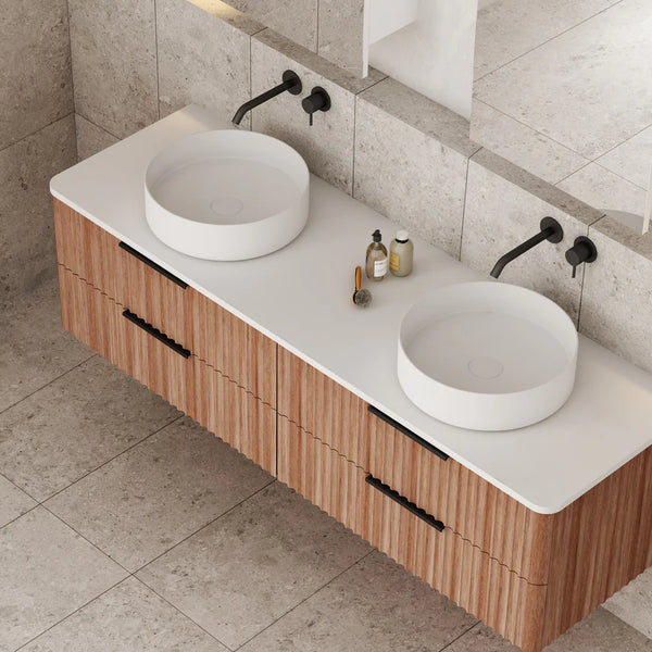 Cassa Designs Gravity Curved Wall Double Hung Vanity Walnut