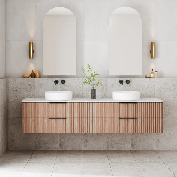 Cassa Designs Gravity Curved Wall Double Hung Vanity Walnut