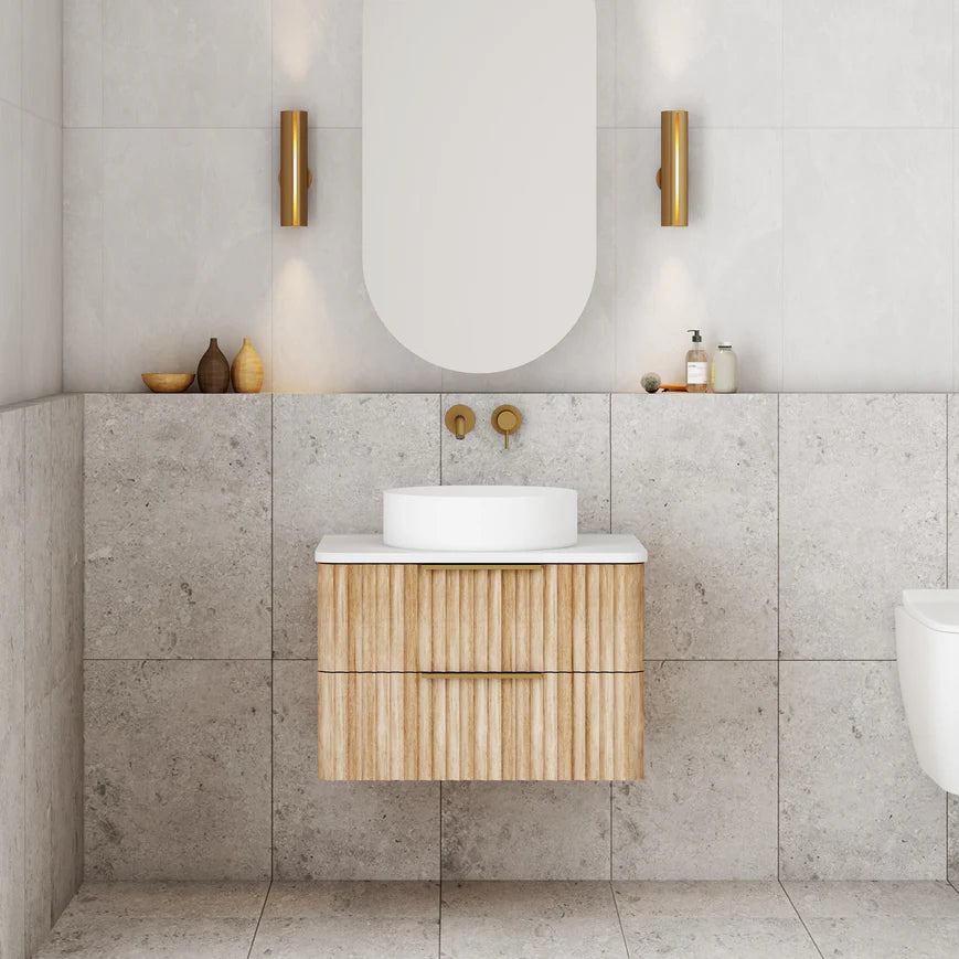 Gravity Curved Wall Hung Vanity Natural Oak