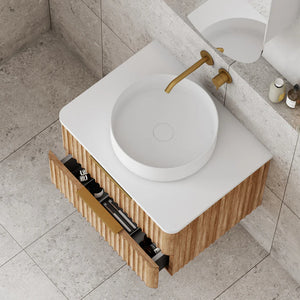 Cassa Designs Gravity Curved Wall Hung Vanity Natural Oak