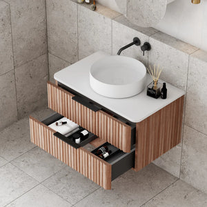 Cassa Designs Gravity Curved Wall Hung Vanity Walnut