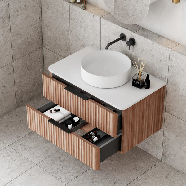 Cassa Designs Gravity Curved Wall Hung Vanity Walnut