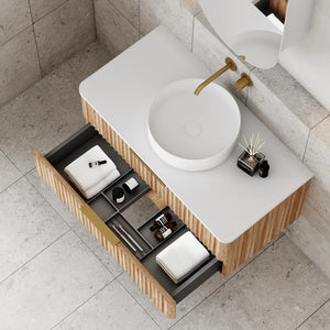 Cassa Designs Gravity Curved Wall Hung Vanity Natural Oak