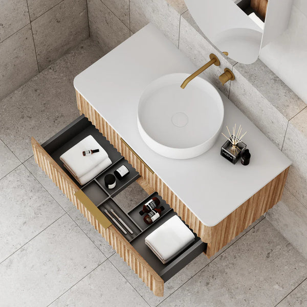Cassa Designs Gravity Curved Wall Hung Vanity Natural Oak