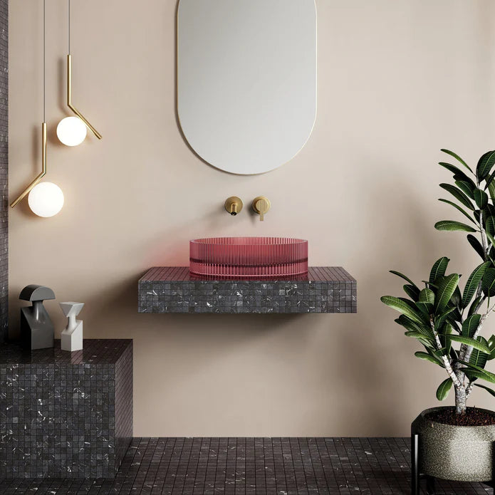 Wow V-Groove Translucency Round Above Counter Basin Faint Pink