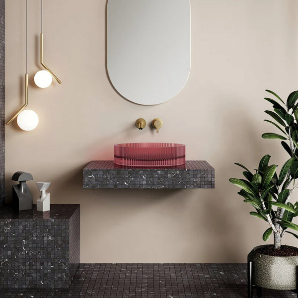 Wow V-Groove Translucency Round Above Counter Basin Faint Pink