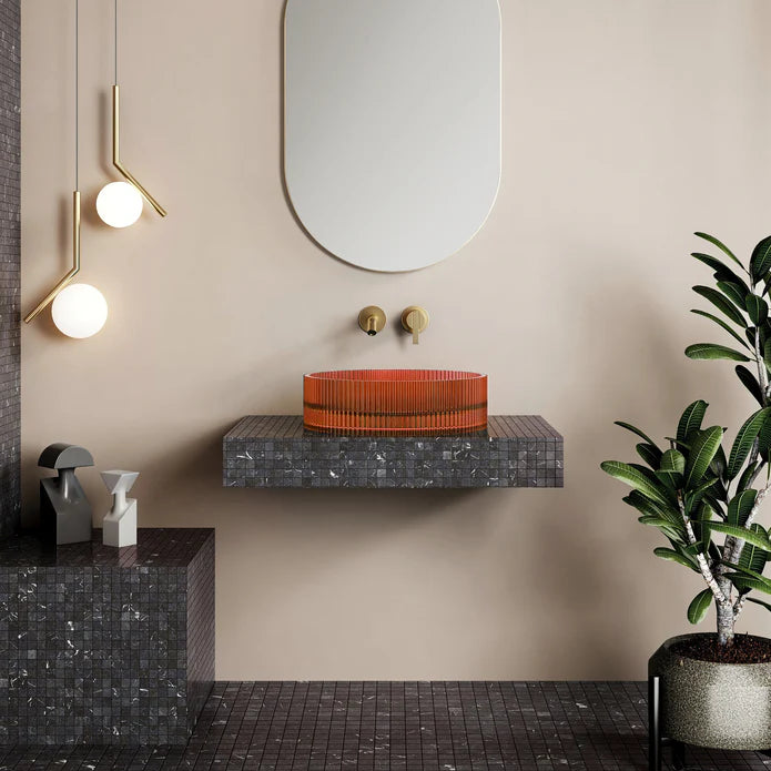 Wow V-Groove Translucency Round Above Counter Basin Golden Beige
