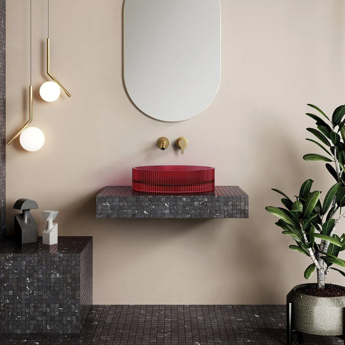 Wow V-Groove Translucency Round Above Counter Basin Vivid Red