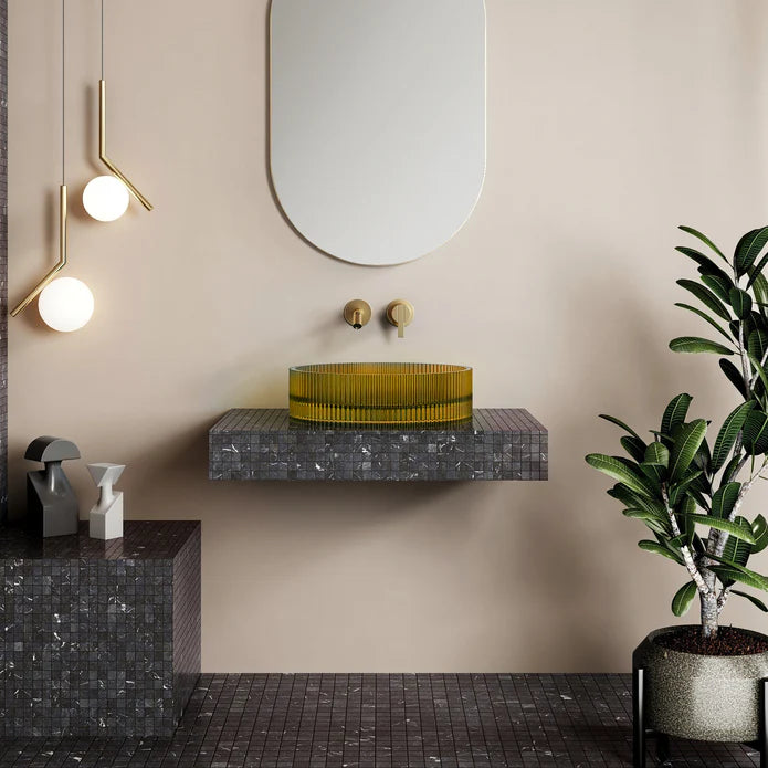 Wow V-Groove Translucency Round Above Counter Basin Opal Yellow