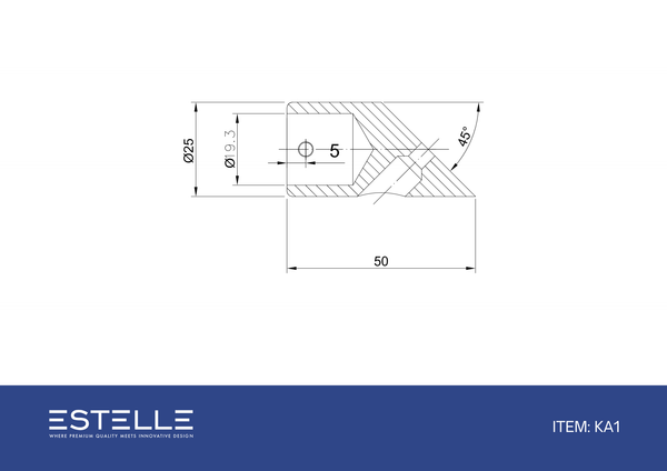 Round 135 degree Wall to Rail Fitting Brushed Brass