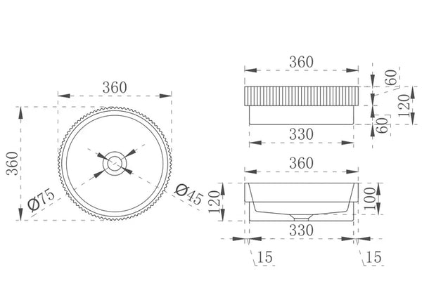 V-Groove Round Semi-inset Basin Matte White