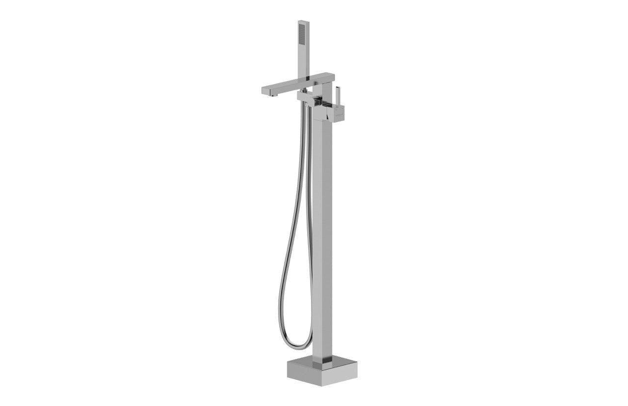 Premium Option - Floor Standing Bath spout with Mixer and Hand shower - Flat base - Satin Nickel