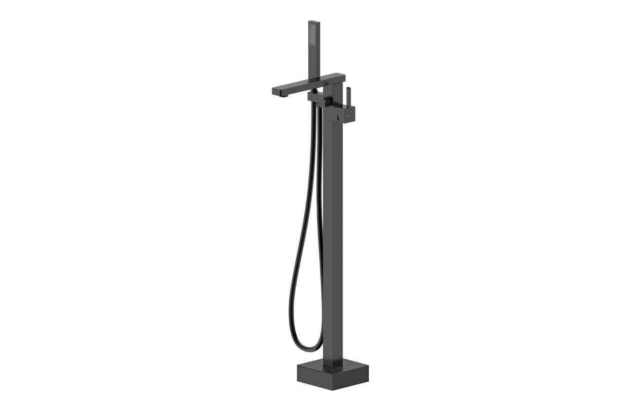 Premium Option - Floor Standing Bath spout with Mixer and Hand shower - Flat base - Matte Black